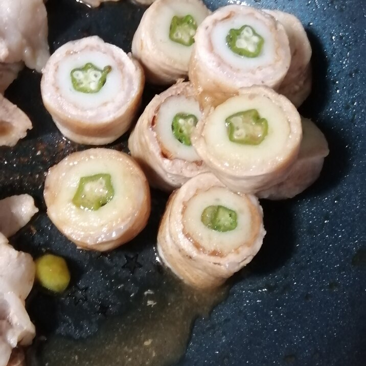 肉巻きちくわの煮物　オクラ詰め